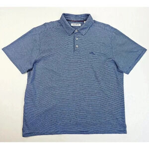 Tommy Bahama Size Large Men's Embroidered Logo Blue White Stripe Cotton S/S Polo
